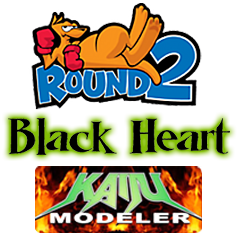 Round 2, Black Heart and Kaiju Modeler logos